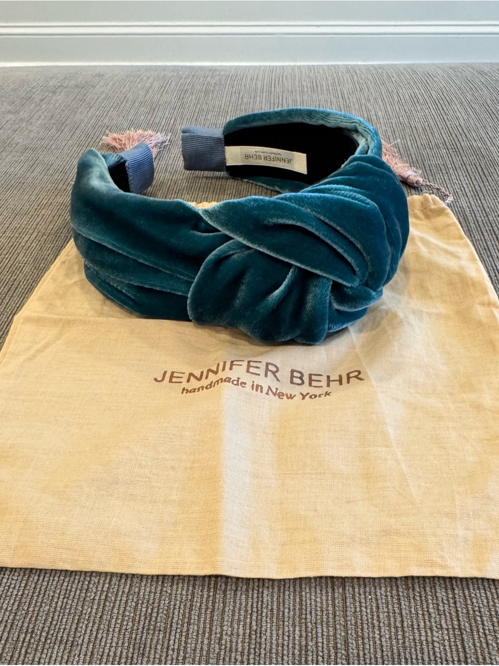 Jennifer Behr Teal Velvet Twisted Headband